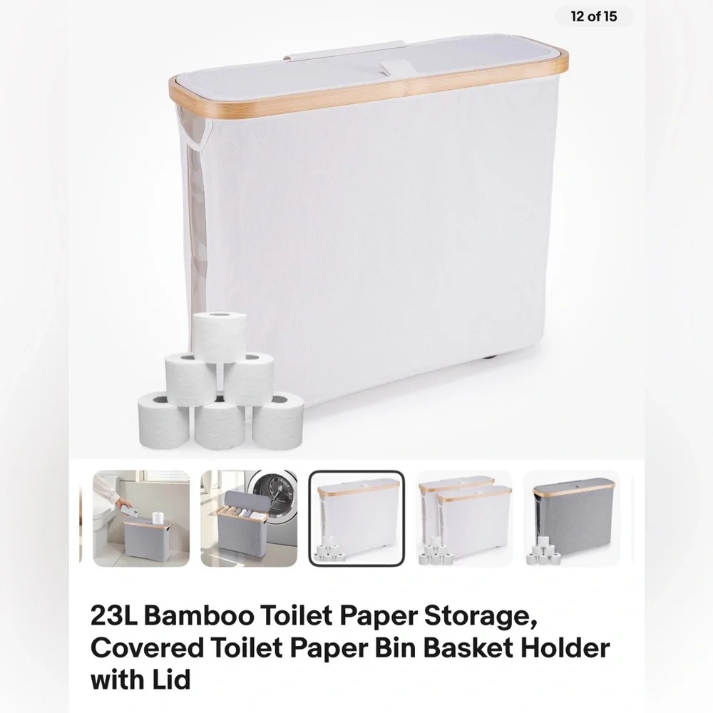 23L Bamboo Toilet Paper Storage, Covered Toilet Paper Bin Basket Holder with Lid